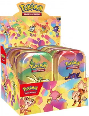 A display box of Pokemon 151 Mini Tins.