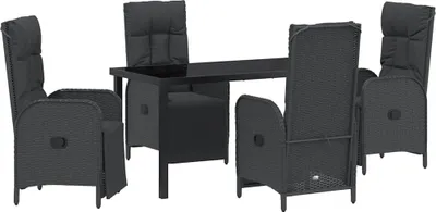 Image de Ensemble de salle à manger pour jardin 5 pcs Noir polyrotin