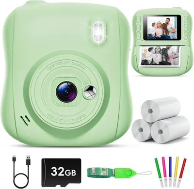 Produktbild von Kinderkamera Sofortbildkamera,14MP mit 32G Karte & Druckpapier,1080P Kamera Kinder Sofortdruck mit Farbige Stifte,Geschenk für 3-12 Jungen und Mädchen