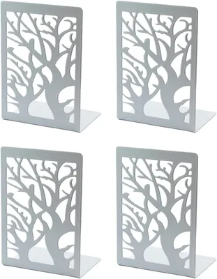 Obrázek produktu pro Sada 2 párů bílých kovových podpěrek na knihy s motivem větviček, rozměry 17,5 × 12 × 9 cm