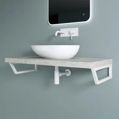 Image de doporro 2 Pièces Équerre de Fixation Blanc Plan de Toilette Étagère Tablette Murale Porte-Serviette en Acier Inoxydable 48x2,5x15cm WH04