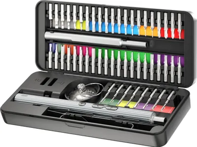 Immagine prodotto di Goobay 77839 Cacciavite elettrico 58in1 con set di punte di precisione da 50 pezzi, nero, 0,5 m - Set di utensili per lavori di avvitatura, montaggio e fai da te di precisione