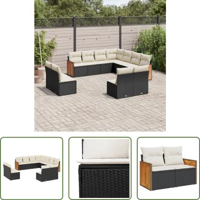 Produktbild von The Living Store 11-tlg. Garten-Sofagarnitur mit Kissen Schwarz Poly Rattan