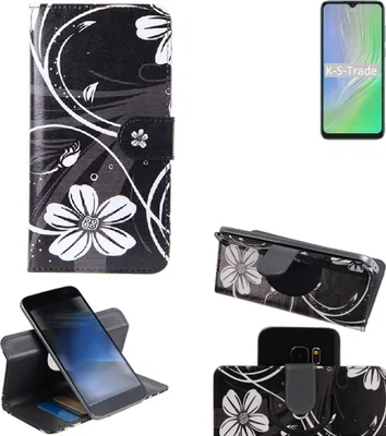 Produktbild von K-S-Trade Schutzhülle Handyhülle kompatibel mit Blackview A55 Hülle 360° Wallet Case ''Flowers'' Klapphülle Hülle schwarz-weiß 1x