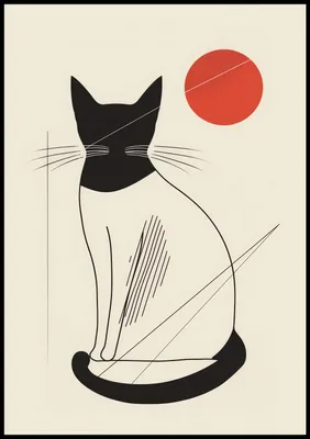 Produktbild von Minimalistisches Plakat Serie Roter Kreis: Stilisierte schwarze Katze, 70x100cm