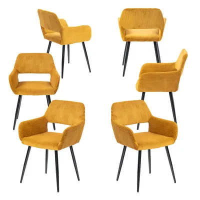 Image de Meubles Cosy : lot de 6 fauteuils de salle à manger de style scandinave en velours côtelé jaune – CROMWELL