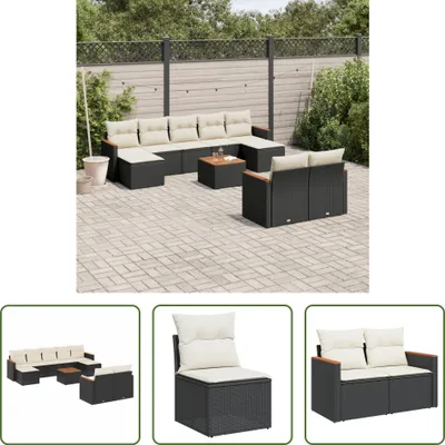 Produktbild von The Living Store 10-tlg. Garten-Sofagarnitur mit Kissen Schwarz Poly Rattan