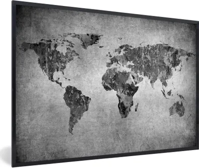 Produktbild von MuchoWow® Gerahmtes Poster Weltkarte - Vintage - Abstrakt - Kinder - Jungen - Mädchen 90x60 cm - Poster mit Schwarzem Bilderrahmen Wandposter Rahmen Foto Bilder - Fotorahmen - Foto-Plakat