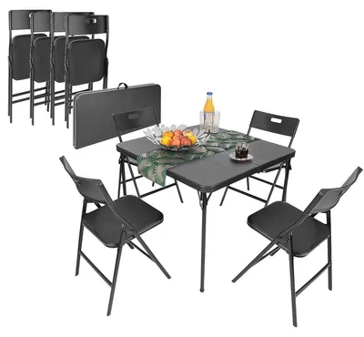 Obrázok produktu pre Turistický stolík a 4 skladacie stoličky 86,5x86,5x71 cm čierny