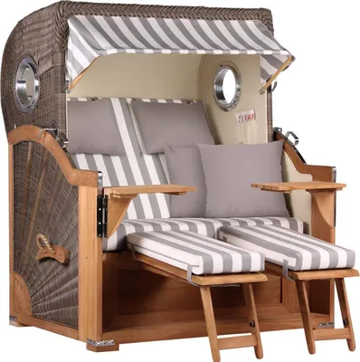 Produktbild von Strandkorb Baltikum Teak PE Grey 2,5 Sitzer Volllieger mit Bullaugen