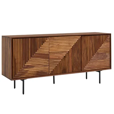 Produktbild von WOHNLING Sideboard 148x72x40 cm Sheesham Massivholz / Metall Anrichte Kommode mit drei Türen Kommodenschrank Holz Modern Standschrank Wohnzimmer
