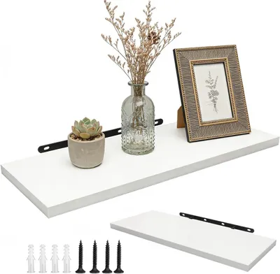 Image de Étagère murale de 40 x 15 cm, de couleur blanche, pour salon