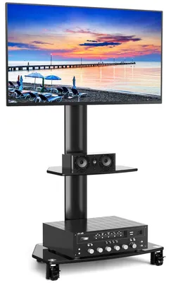 Obrázok produktu pre Stojan na televízor s kolieskami, vhodný pre televízory s uhlopriečkou 27-70 palcov, otočný, s možnosťou nastavenia výšky, nosnosť do 50 kg, štandard VESA 400x400 mm