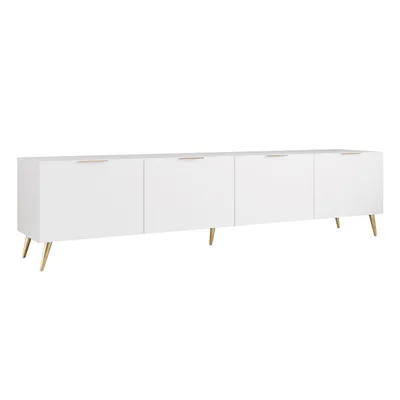 Produktbild von Idohome TV-Lowboard Angel 200 cm Weiß Matt – TV-Schrank mit LED-Beleuchtung, Medienmöbel, Fernsehschrank auf goldfarbenen Metallbeinen, Griffe in Gold