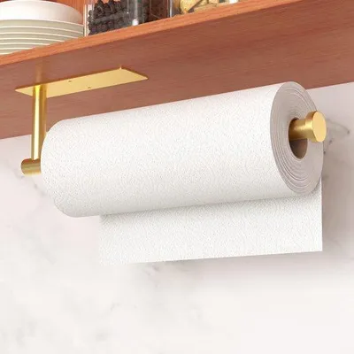 Image de Porte-serviettes en papier autocollant doré en acier inoxydable