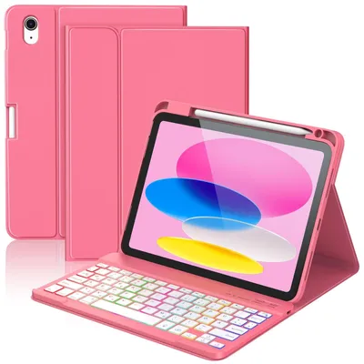 Image de Coque avec clavier pour iPad A16, modèles 11 et 10ème génération, écran de 11 pouces, modèles 2025 et 2022, disponible en 7 couleurs, avec rétroéclairage rouge