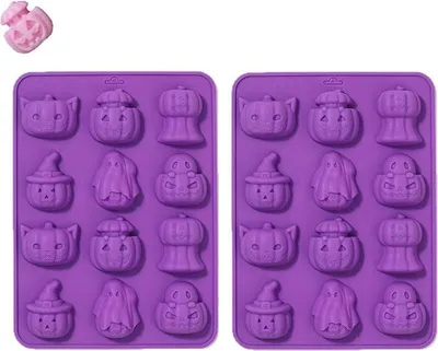 Produktbild von 2 Stück Halloween Jello Schokoladenbonbon Silikonformen, 3D Halloween Kürbisform Silikon für Kuchendekoration