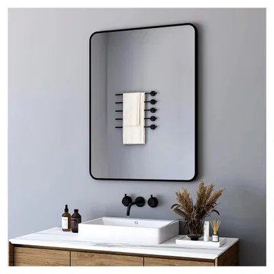 Produktbild von Rechteckiger Badspiegel 40x60 cm ohne Beleuchtung in Schwarz mit Metallrahmen