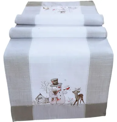 Immagine prodotto di ANNICA runner da tavola con pupazzi di neve ricamati in poliestere invernale 40 x 140 cm
