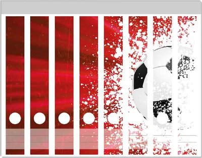 Produktbild von Wallario Ordnerrücken Sticker, selbstklebend für schmale Ordner, 8 Stück, Motiv Fußball - Splashing Design in rot
