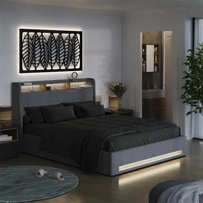 Obrázok produktu pre Čalúnená posteľ Vitalispa Christin Sivá/dubová 160x200 s LED, USB portom a matracom, Model 57767