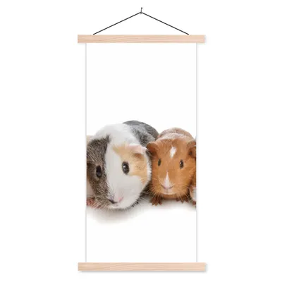 Produktbild von MuchoWow® Textilposter Fünf Meerschweinchen 60x120 cm mit holzfarbenen Rahmen - Holz