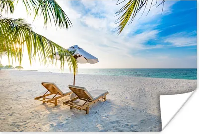 Produktbild von MuchoWow® Poster Strandkorb - Sonnenschirm - Sonnenuntergang 120x80 cm - Bilder