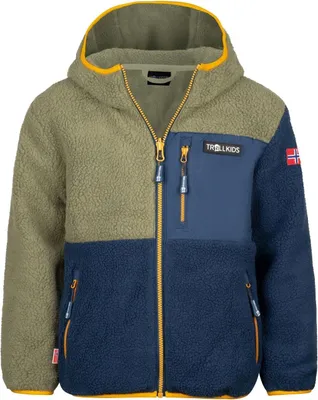 Produktbild von Trollkids Kinder Aurlandsfjord Fleecejacke moss/mystic blue/golden yellow 104