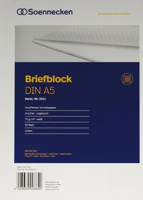 Produktbild von Soennecken Briefblock 2311 DIN A5 70g liniert 50Blatt weiß