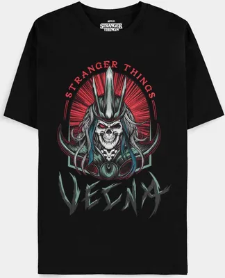 A black t-shirt with a graphic print of the character Vecna from Stranger Things.