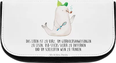 Produktbild von Mr. & Mrs. Panda Kulturtasche Robbe Sherlock - Weiß - Geschenk, Organizer, Kosmetiktasche, Make-Up Tasche, bad, schmink, Lustige Sprüche, kosmetiktäschchen