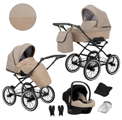 Produktbild von Kunert Romantic 3-in-1 Kombikinderwagen Cappuccino Eco mit Babyschale, schwarzer Rahmen