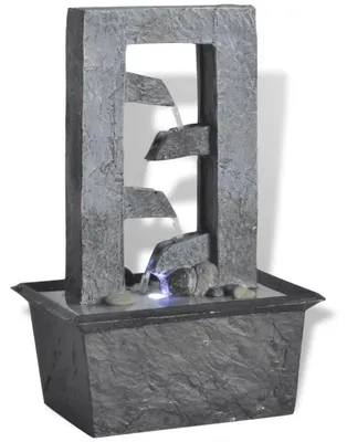 Produktbild von Zimmerbrunnen - Tischbrunnen mit Licht - LED-Beleuchtung - Beruhigender Wasserfall - Stoffmaterial - Armeegrün