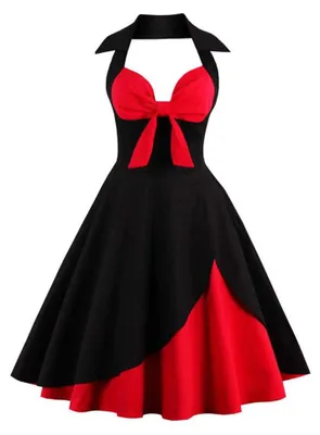 Zdjęcie produktu dla Sukienka damska IWEMEK w stylu vintage, retro, z linii A, wzór kwiatowy, idealna dla miłośniczek stylu rockabilly, inspirowana latami 50. i 60