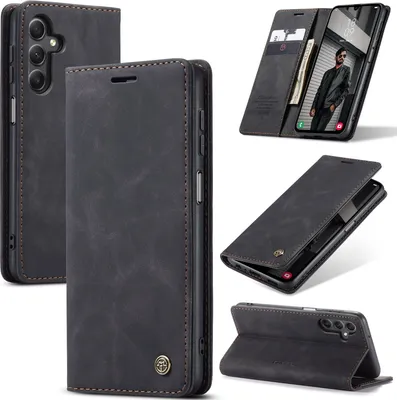 Produktbild von Galaxy A15 Hülle, Retro Kunstledertasche mit Standfunktion Schutzhülle für Samsung Galaxy A15 5G/4G Schwarz