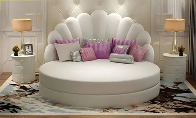 Obrázek produktu pro Bílá ložnice Postel Designová čalouněná postel Stylové kulaté postele