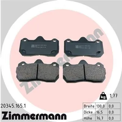 Produktbild von ZIMMERMANN 20345.165.1 - Bremsbeläge für Clio II, Ibiza (6L), Ibiza (6J, 6P)