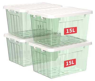 Obrázok produktu pre Sada štyroch priehľadných úložných boxov s objemom 15 litrov