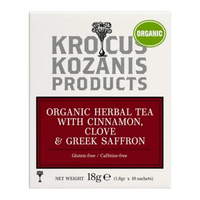 Krocus Kozanis Bio Zimttee Nelken Safran 18 g Packung auf Weiß