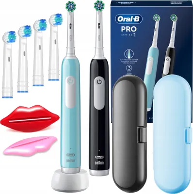 Produktbild von Oral-B | Elektrische Zahnbürsten - Pro Series 1 Duo - Schwarz und Blau - Inklusive Etui und Ersatzköpfen