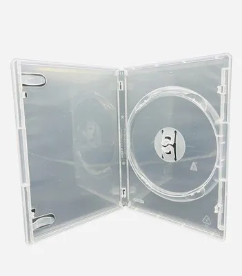 Productafbeelding van DVD-hoes van hoogwaardig, transparant polypropyleen - 14 mm dik - Met boekhouder en trayclips - Stootvast - Recyclebaar - Veiligheidssluiting met rode etiket - DVD-box