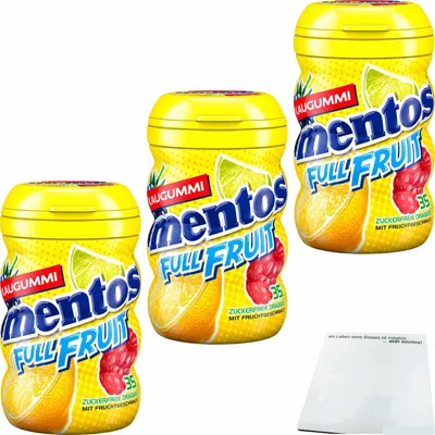 Produktbild von Mentos Kaugummi Full Fruit 3er Pack (3x70g Dose) + usy Block