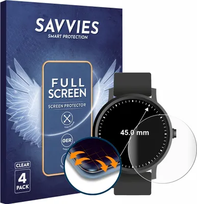 Produktbild von 4x Savvies Fullscreen Schutzfolie für Armbanduhren (Kreisrund, ø: 45 mm) Displayschutz Folie Fullcover Klar Transparent
