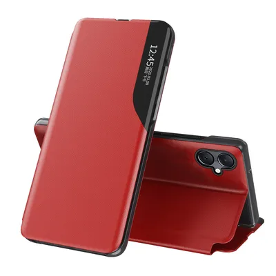 Image de Etui à rabat pour Samsung Galaxy A05, étui en cuirPolyuréthaneavec fenêtre et fonction stand rouge