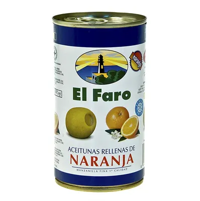 Produktbild von El Faro | Grüne Oliven gefüllt mit Orangenpaste | Fruchtig & Mediterran | 350 g / 150 g Abtropfgewicht