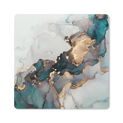 Produktbild von MuchoWow® Mauspad Mousepad Blau - Marmor - Gold 20x20 cm - Mousepads - Maus Mat - Pad - Mausunterlage - Desk Mat - Bureauartikeln
