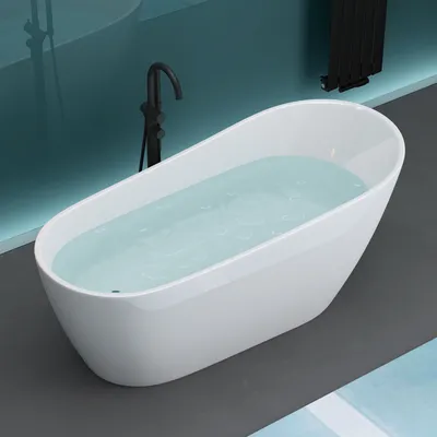 Produktbild von Mai & Mai freistehende Acryl-Badewanne Oval Standbadewanne Weiß inkl. Push-Open Ablaufgarnitur Breite 170cm V528
