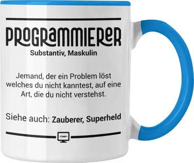 Produktbild von Trendation - Coder Tasse Geschenk für Programmierer Softwareentwickler Nerds Geschenkidee Definition IT Techniker (Blau)