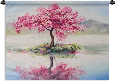 Produktbild von MuchoWow® Wandteppich Wandbehang Gemälde - Blüte - Wasser - Ölgemälde 90x67.5 cm Tapisserie Dekoration Wandtuch - Fototeppich - Wand-Skulpturen