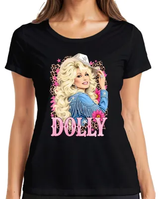Obrázek produktu pro Tričko s potiskem "Dolly Parton, country hudební legenda, cowgirl, western, retro, zpěvačka", dámské, barva černá, velikost M